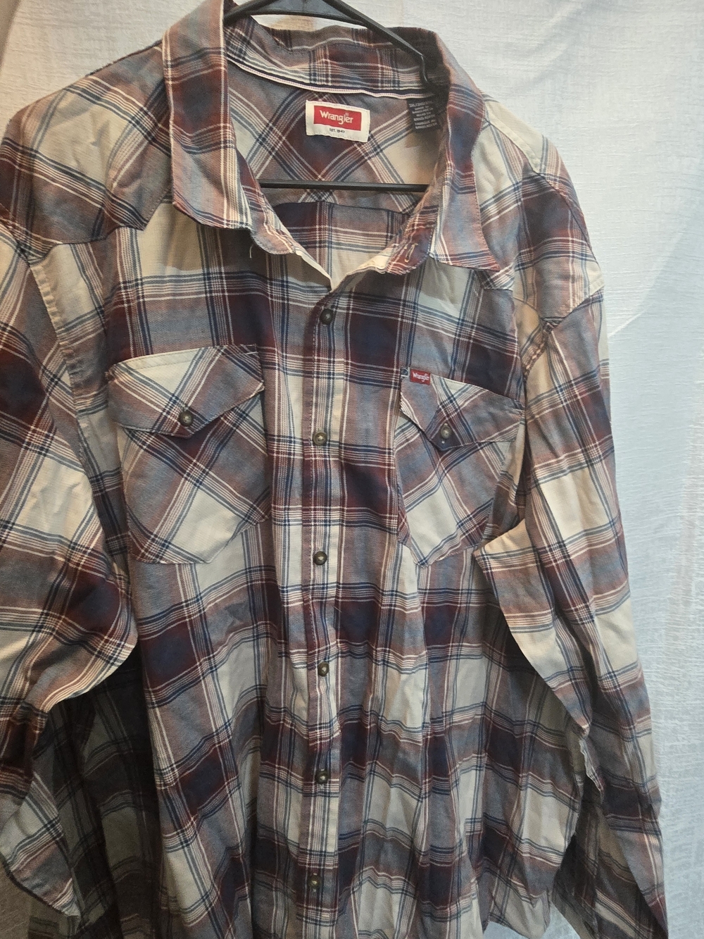 Wrangler Men's Plaid Button-Down Shirt - Navy, White & Red